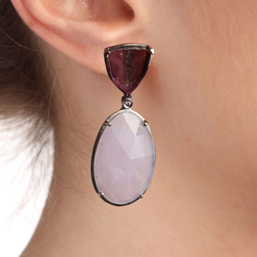 Boucles d'oreilles Boucles d'oreilles en argent sterling ornées de jade lavande, de tourmalines roses et de saphirs roses. 58 Facettes T549