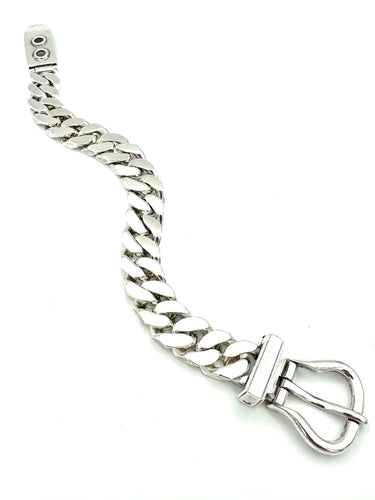 Bracelet HERMES. Collection "Boucle sellier", bracelet vintage argent MM 58 Facettes
