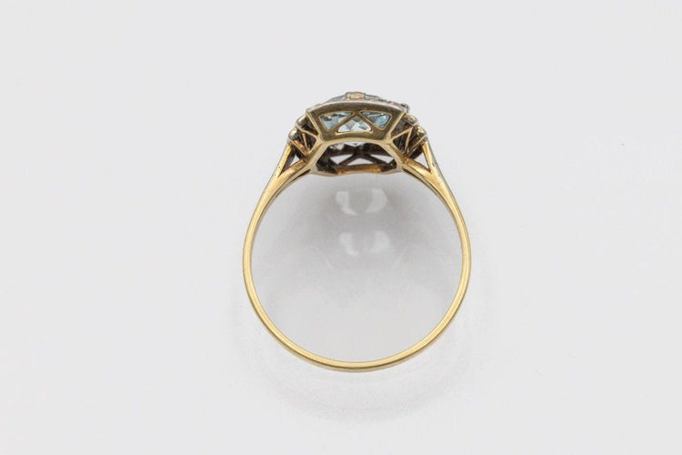 Bague Bague Art Deco avec aigue-marine et diamants en platine et or jaune 58 Facettes 11591