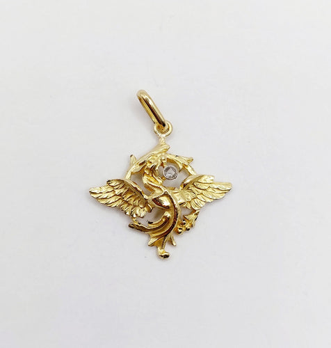 Pendentif Pendentif or jaune chimère ou griffon et diamant taille rose (circa 1900) 58 Facettes A06011