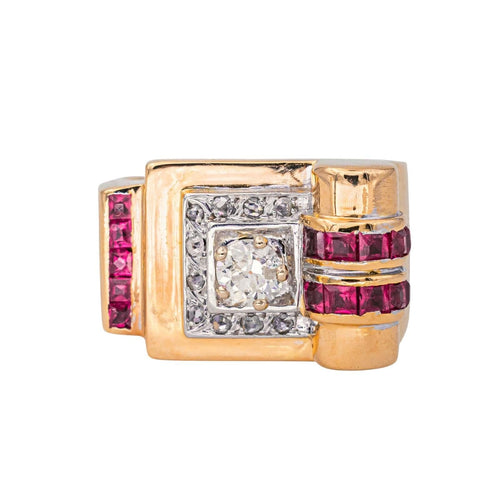 Bague 53 Bague Tank Or rose, Or blanc Diamant, Rubis 58 Facettes 4434484RV