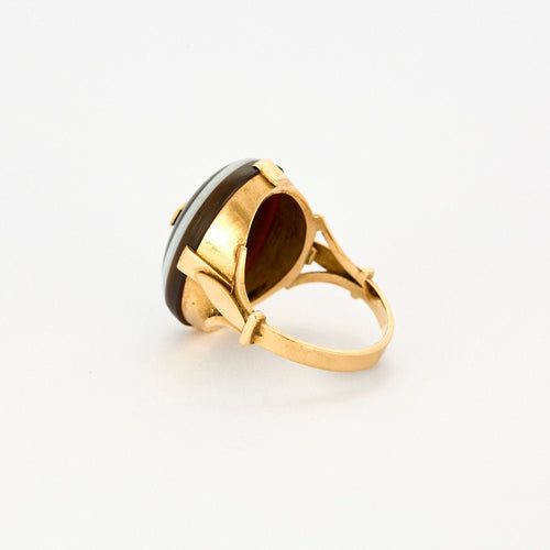 Bague 55 Bague agathe, or jaune et diamants 58 Facettes GU155