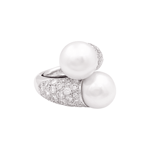 Bague 49 Bague "Toi & Moi" or blanc, diamants, perles. 58 Facettes 34407