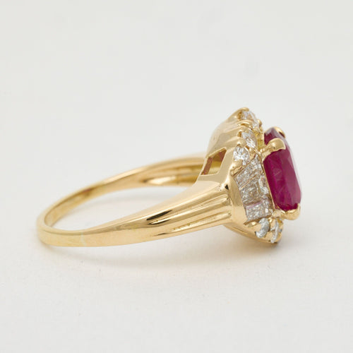 Bague BAGUE RUBIS BIRMAN NATUREL NON CHAUFFE ENTOURAGE DIAMANTS OR JAUNE 18K 58 Facettes 1