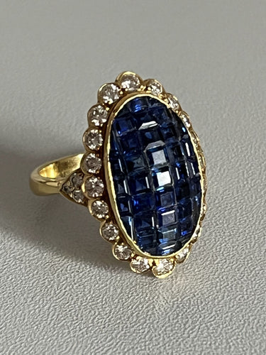 Bague 54 Importante Bague Or Jaune Saphirs Princesse Diamants 58 Facettes LOT 6315