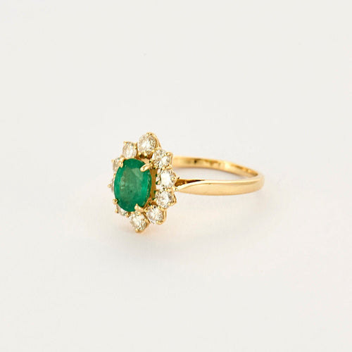 Bague 59 Bague Marguerite or jaune, diamants et émeraudes 58 Facettes 250241