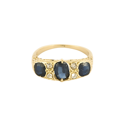 Bague 54 Bague jarretière en or jaune, saphir et roses diamantées 58 Facettes ARR2066
