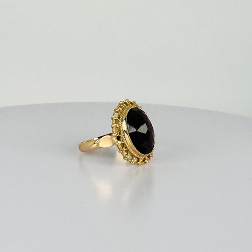 Bague Bague en or jaune avec grenat ovale facetté de 2,5 carats 58 Facettes 2501001