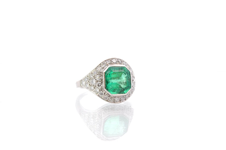 Bague Bague Dôme Art Déco Emeraude Diamants 58 Facettes