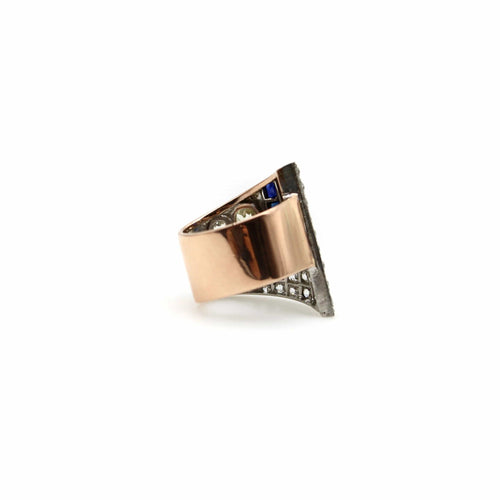 Bague 52 Art Deco Platinum Topped Diamond and Sapphire Ring with 14K Gold Shank 58 Facettes