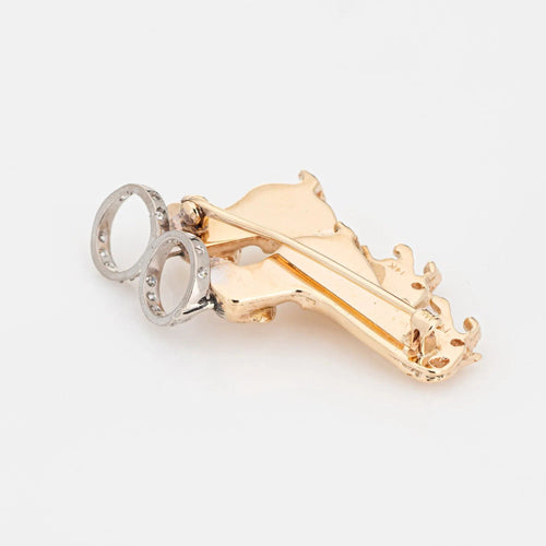 Broche Pendentif Double Chien Ange Halo Vintage Or et Diamant 58 Facettes G13355