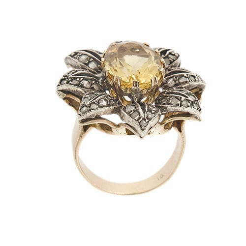 Bague 53 Bague fleur citrine et diamants 58 Facettes 35956