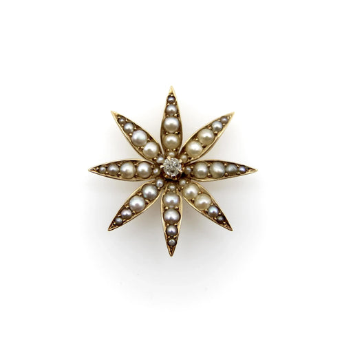 Pendentif Pendentif en or 14 carats avec diamants et perles de style édouardien 58 Facettes A20011