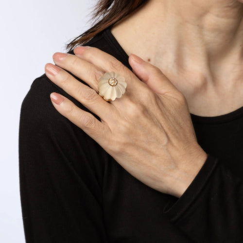 Bague 60s Fluted Rock Crystal Diamond Ring Vintage 18k Yellow Gold Sz 6 Dome Cocktail 58 Facettes G13472