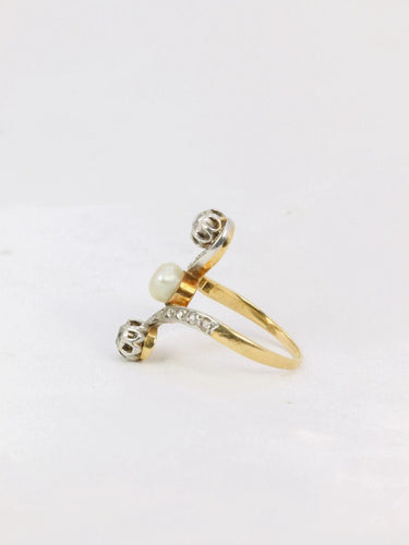 Bague 51 Bague Art Nouveau toi et moi or perle diamants 58 Facettes J175