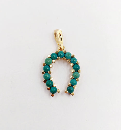Pendentif Pendentif fer à cheval vintage or 18k billes de malachites 58 Facettes A06192
