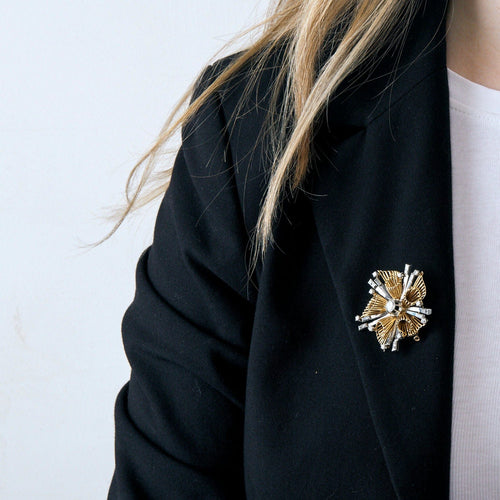 Broche Broche Rayonnante Or Deux Tons Diamants 58 Facettes