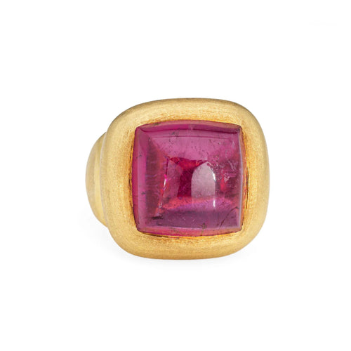 Bague 52.5 Bague Tourmaline Rose Cabochon Carré 58 Facettes G13411