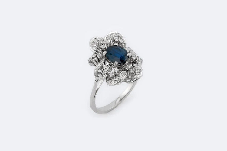 Bague Oro Bianco / 13 Anello bouquet in oro bianco con diamanti e zaffiro 58 Facettes ANL168
