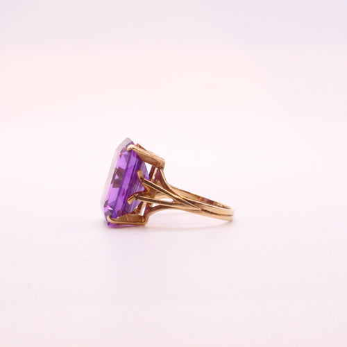 Bague 56 Bague cocktail pierre violette triple anneau sur or jaune 58 Facettes