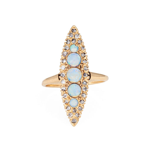 Bague 52 Bague Navette en or jaune et diamants, style victorien antique 58 Facettes G14038