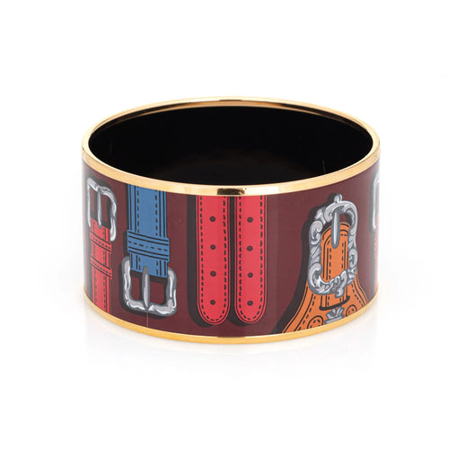 Bracelet Bracelet jonc Hermès en émail et motif ceinture, largeur 3,5 cm, ton or jaune 58 Facettes G13471