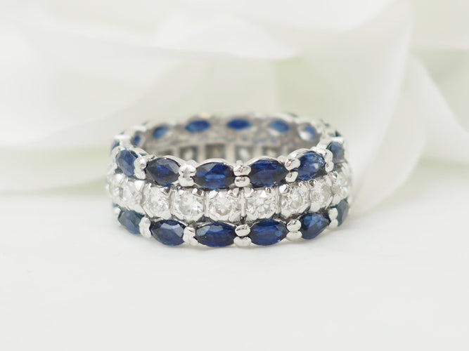 Bague 52 Bague alliance en or blanc, saphirs et diamants 58 Facettes 33594