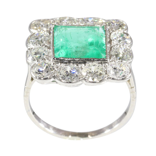 Bague 52 Grâce géométrique : une bague Art déco vintage avec émeraude et diamants 58 Facettes 24110-0131