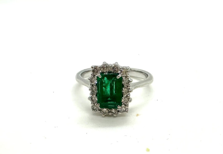 Bague 57 Bague Marguerite Émeraude Rectangulaire 58 Facettes