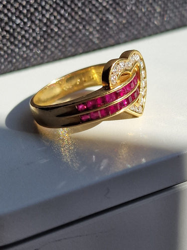 Bague 51 Cartier - Bague cœur en or jaune 18k, diamants et rubis 58 Facettes