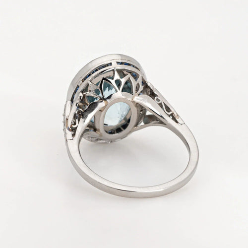 Bague Bague de fiançailles en platine avec saphir aigue-marine de 5,25 ct et diamants, 6 bijoux 58 Facettes G13367