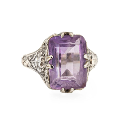 Bague Bague Art Déco Vintage Améthyste Filigrane Or Blanc 18 carats Taille 5.5 Bijoux Fins 58 Facettes G6838
