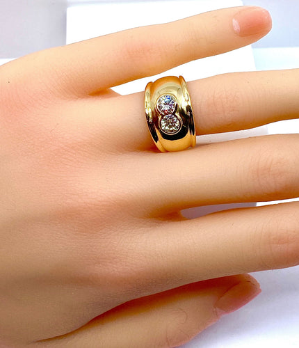 Bague Bague jonc/ bandeau en or jaune 18 carats ornée de 2 diamants 58 Facettes AB430