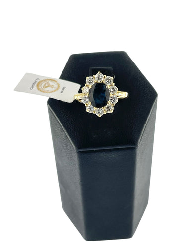 Bague 52 Bague cocktail vintage 1,60 carat saphir et diamants certifiés IGI 58 Facettes