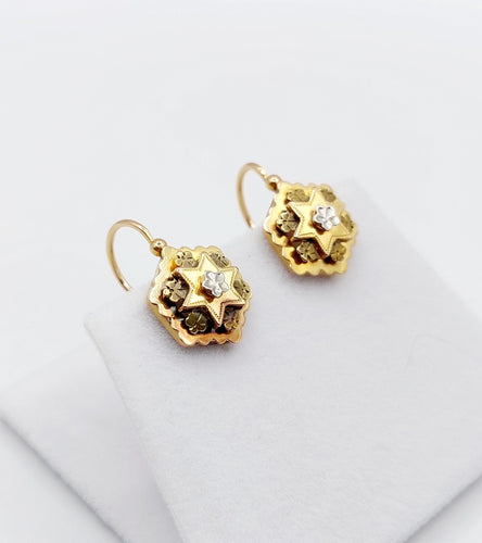 Boucles d'oreilles Dormeuses victorienne or rose, étoile et fleurs (circa 1880) 58 Facettes A05268