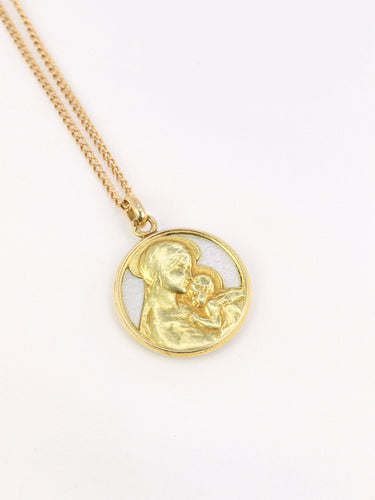 Pendentif Pendentif religieux vintage Vierge à l'enfant or jaune nacre 58 Facettes 818