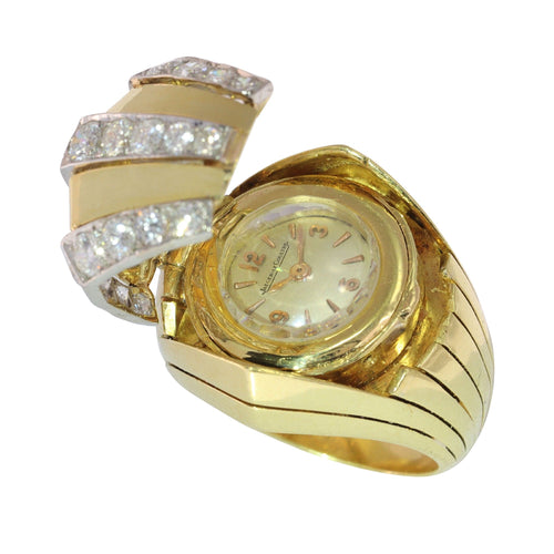 Bague 54 Jaeger-LeCoultre - Bague de montre secrète en or et diamants des années 1950 58 Facettes 22059-0203