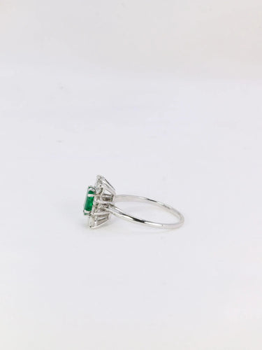 Bague 58 Bague marguerite carrée or blanc émeraude diamants 58 Facettes J206