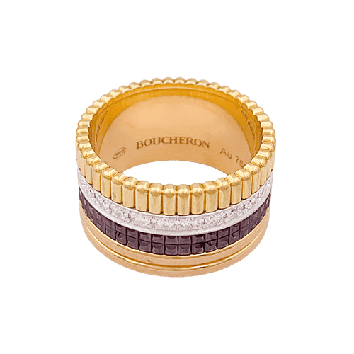 Bague 56 Bague Boucheron, "Quatre Classique Large", trois ors et diamants 58 Facettes 34351