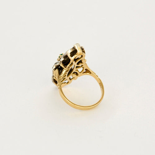 Bague 55,5 Bague or jaune doublé d'argent, diamants et émeraude 58 Facettes FON1796