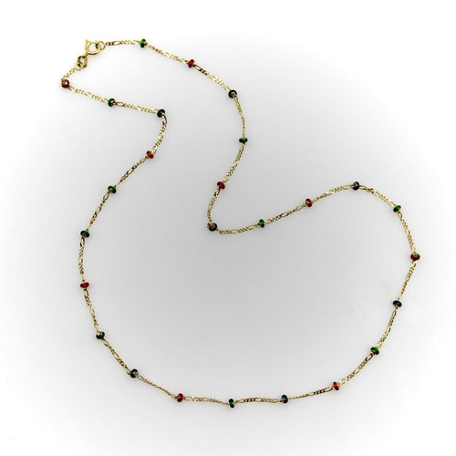Collier Chaîne à maillons Figaro en or 14 carats avec perles en émail coloré 58 Facettes A2003Y