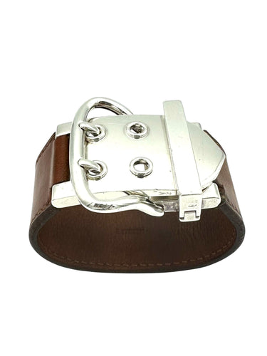Bracelet HERMES - Collection Boucle sellier, bracelet argent et cuir 58 Facettes