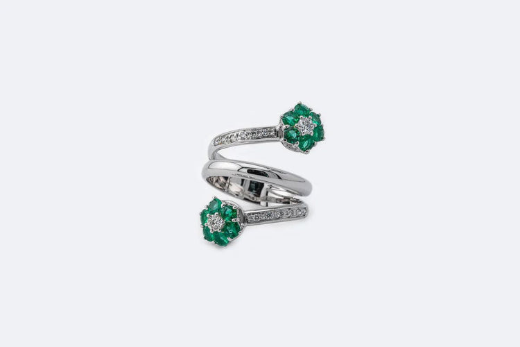 Bague 50 Bague spirale avec diamants et pierres vertes 58 Facettes anl777