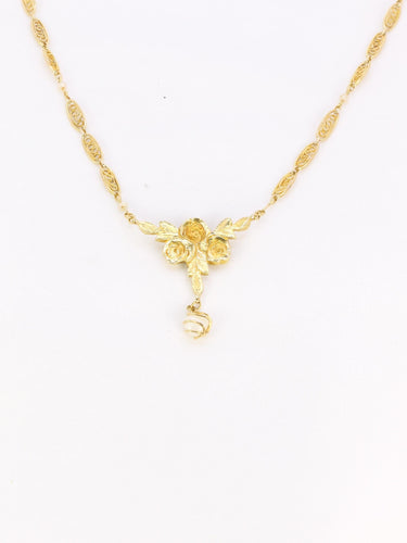 Collier Collier Art Nouveau maille filigrane or jaune perles fines 58 Facettes 1108.2