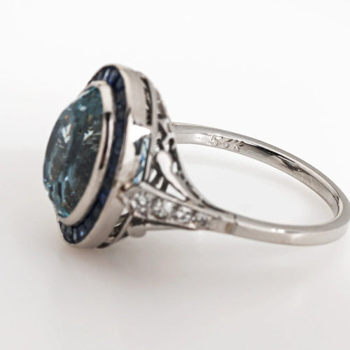 Bague 52 Bague Aigue-Marine Saphir Platine Diamant 58 Facettes G13367