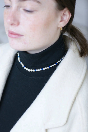 Collier Collier perles de culture et lapis lazuli or jaune 58 Facettes