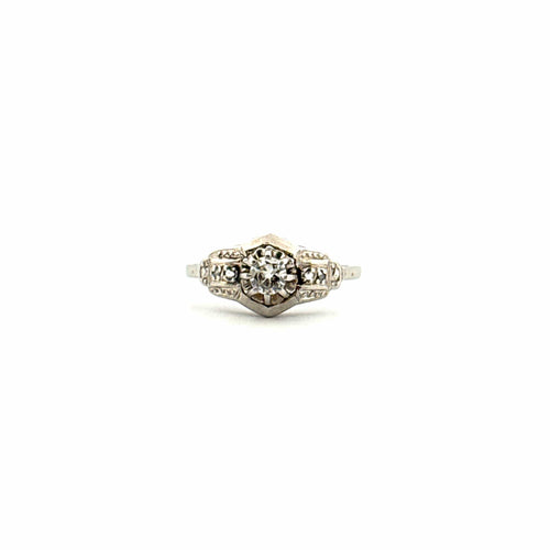 Bague 52 Solitaire Vintage Or Blanc & Diamants 58 Facettes