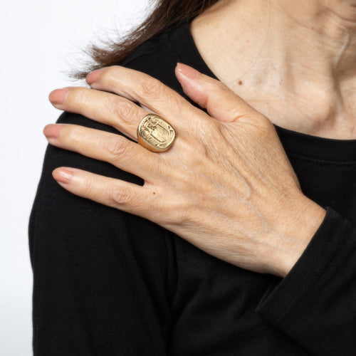Bague 55 Chevalière Art Déco vintage en or jaune avec blason familial 58 Facettes G14015