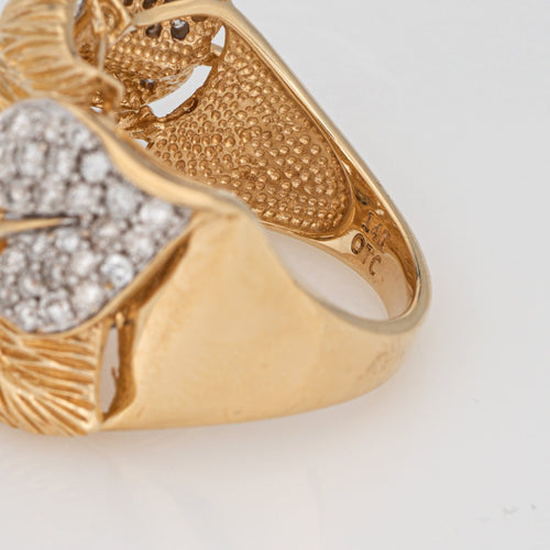 Bague 59 Bague vintage en or jaune avec feuilles de diamants 58 Facettes G13962