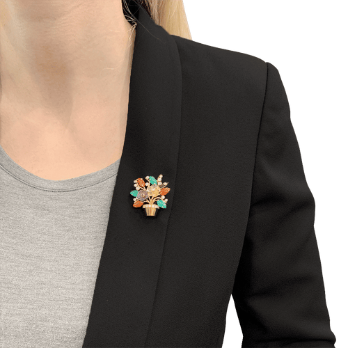 Broche Clip "Fleurs" or jaune, diamants, rubis, pierres de couleur. 58 Facettes 34133